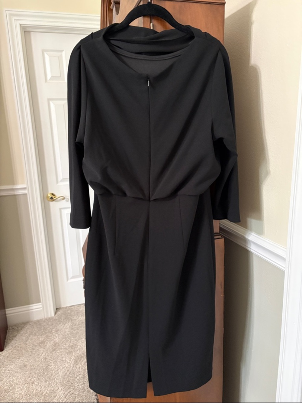 *Dillards Elegant Black Crepe Draped 3/4 Sleeve Dress Minimalist Modest - Picture 2 of 11